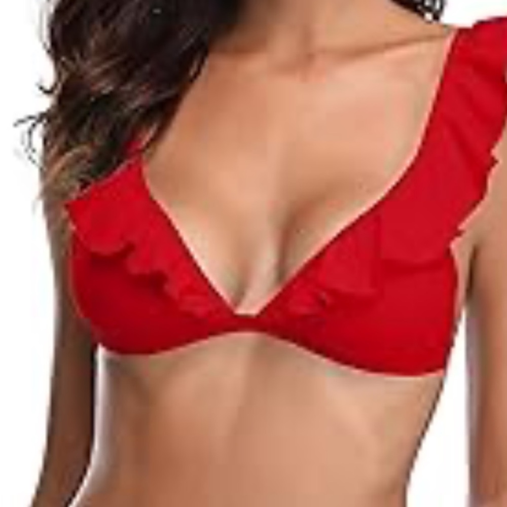 SHEIN Red Ruffle V-Neck Bikini Top size L nwot. 4/20 item